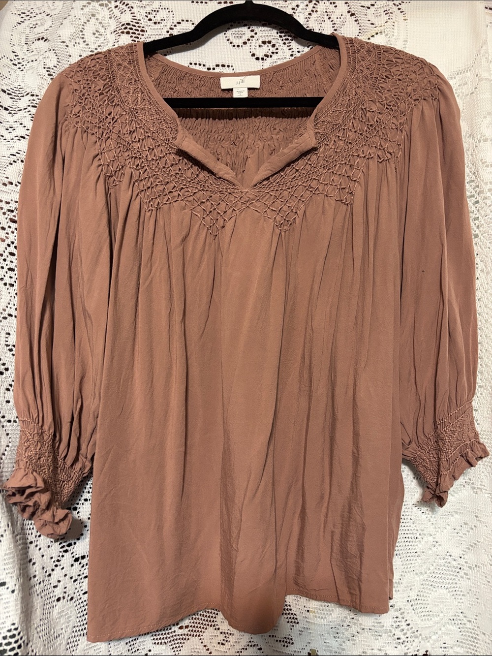 J. Jill Smocked Peasant Blouse in Dusty Rose